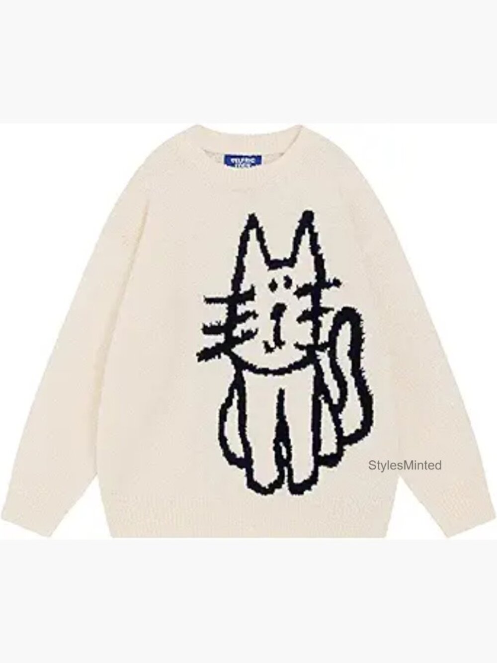 Oversized Pullover Sweater Cute Print Crew Neck Long Sleeve Knit